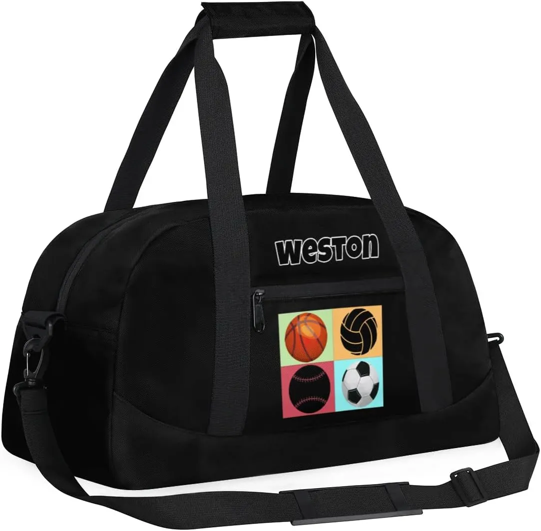 Ball Custom Name Gym Bag Soccer Volleyball Basketball Personalized Sport Duffel Bag Training Bag Carry On Overnight Weekender Travel Tote Bags, Black
