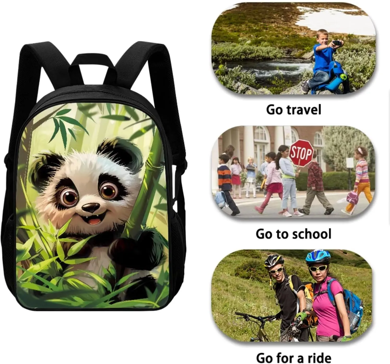 Bamboo Panda Junior High School Backpack for Girls 7Th School Bookbag with Pencil Case Rucksack for Teens Child Back To School 17 Inch Backpack 4Pcs Set Bookbag