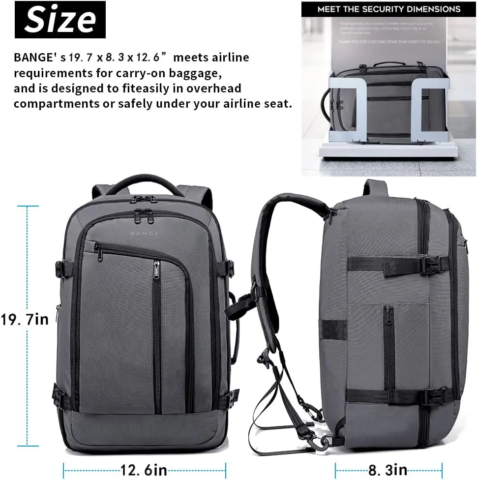 BANGE Travel Overnight Backpack,40-Liter FAA Flight Approved Weekender Bag Carry on Backpack GREY(with no cubes)…