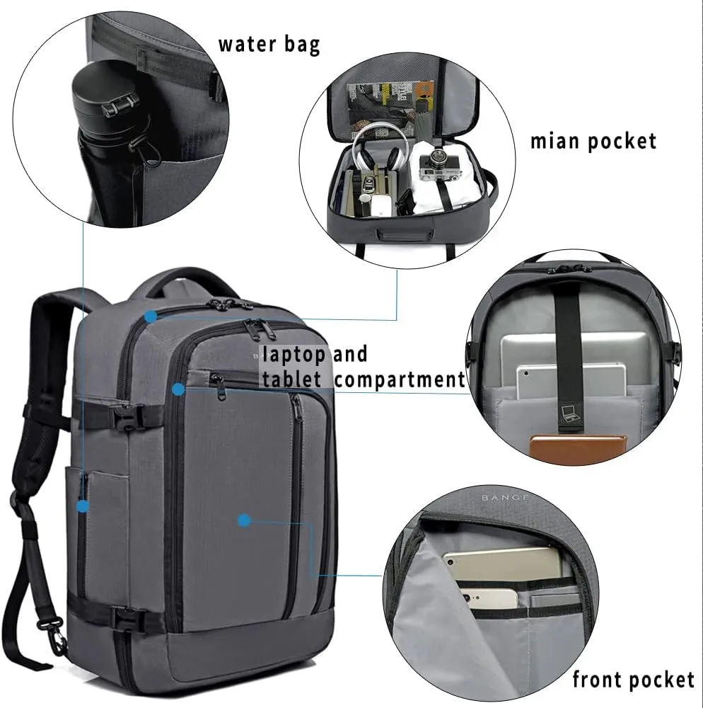 BANGE Travel Overnight Backpack,40-Liter FAA Flight Approved Weekender Bag Carry on Backpack GREY(with no cubes)…