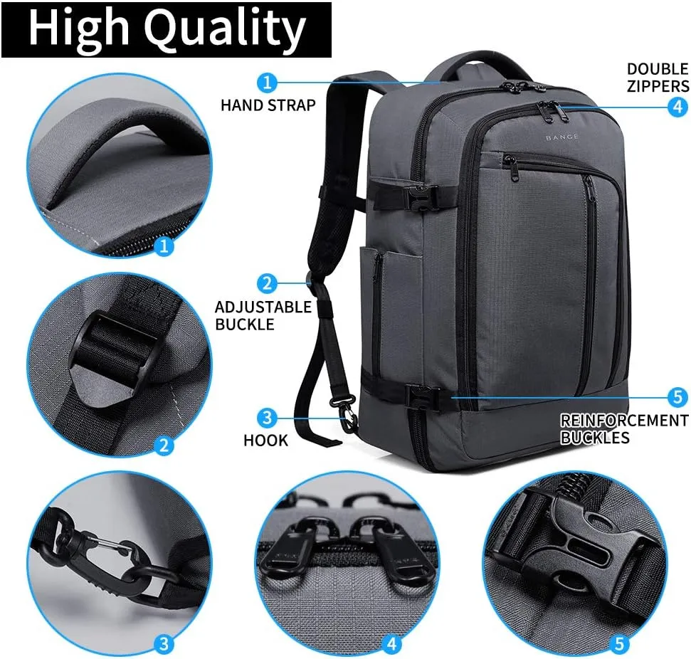 BANGE Travel Overnight Backpack,40-Liter FAA Flight Approved Weekender Bag Carry on Backpack GREY(with no cubes)…
