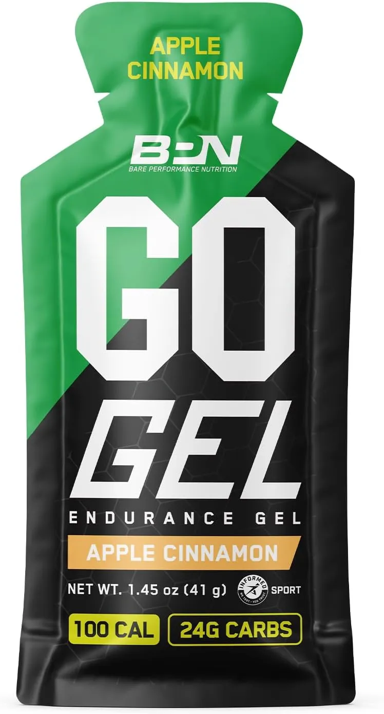 BARE PERFORMANCE NUTRITION, BPN Go Gel Endurance, 24g of Carbohydrates & 100 Calories per Pack, Vegan   Gluten Free Running Gel, 10 Single-Serving Packs, Apple Cinnamon