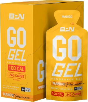 BARE PERFORMANCE NUTRITION, BPN Go Gel Endurance, 24g of Carbohydrates & 100 Calories per Pack, Vegan   Gluten Free Running Gel, 10 Single-Serving Packs, Mango