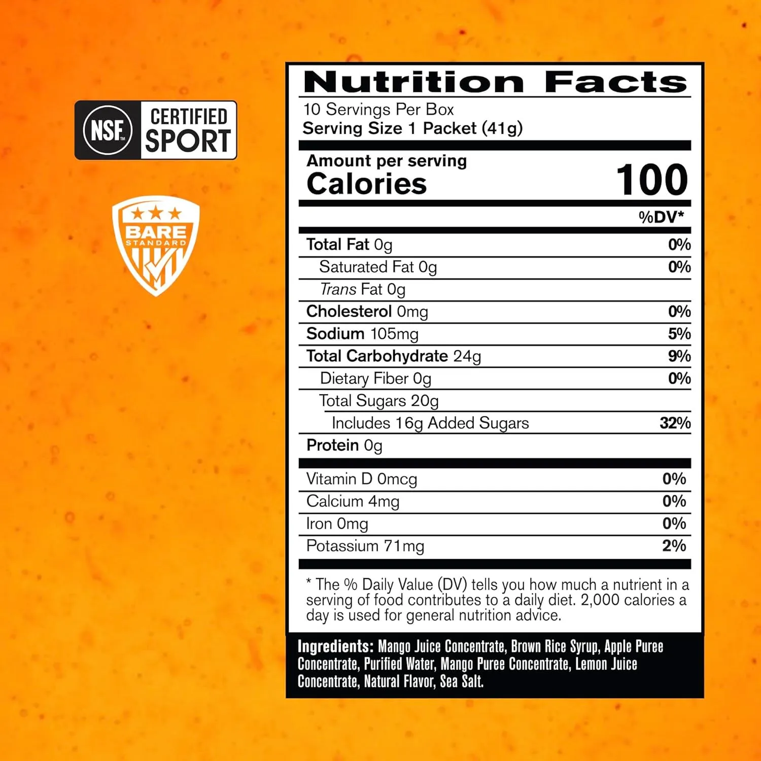 BARE PERFORMANCE NUTRITION, BPN Go Gel Endurance, 24g of Carbohydrates & 100 Calories per Pack, Vegan   Gluten Free Running Gel, 10 Single-Serving Packs, Mango