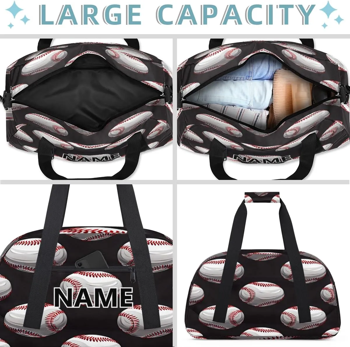 Baseball Custom Small Gym Bag 18 inch for Women Men Personalized Baseball Sports Pattern Carry On Overnight Weekender Bag for Travel Work Dance Sport