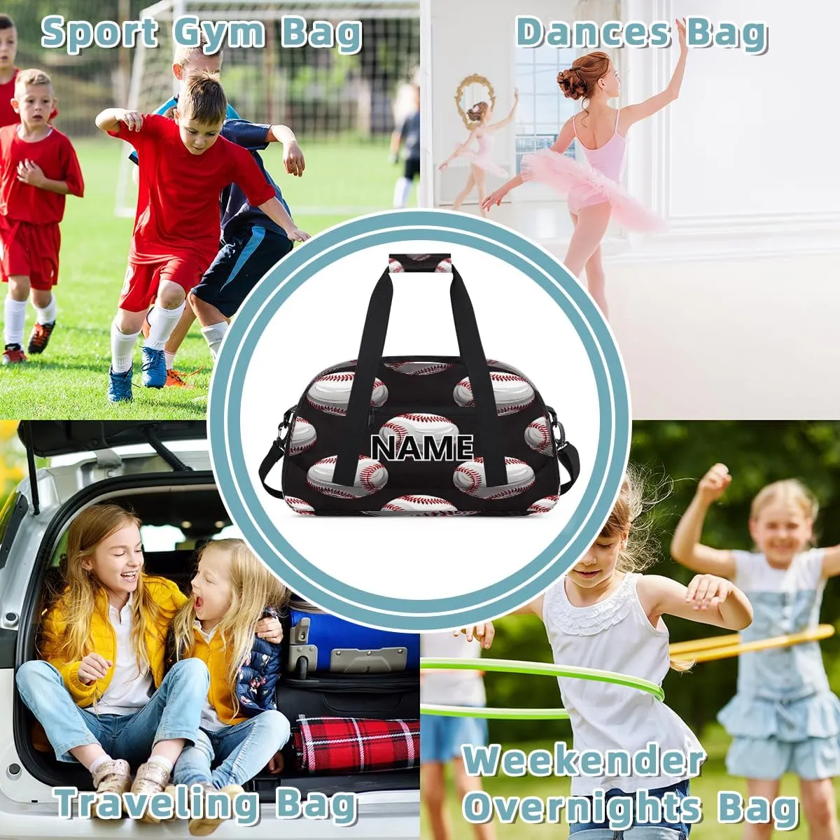 Baseball Custom Small Gym Bag 18 inch for Women Men Personalized Baseball Sports Pattern Carry On Overnight Weekender Bag for Travel Work Dance Sport