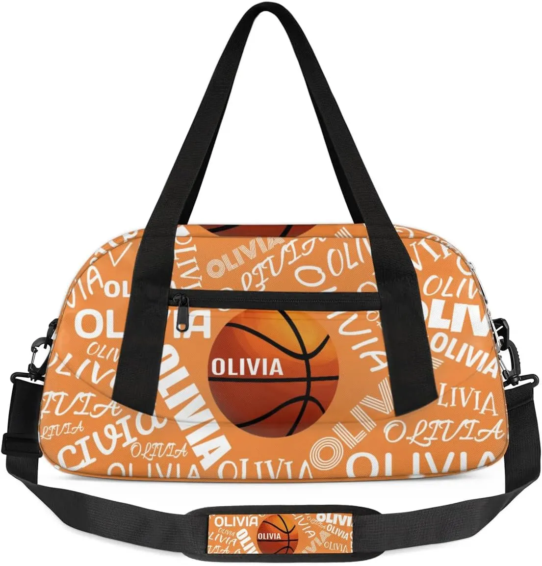 Basketball Custom Sport Gym Bag, Personalized Name Overnight Duffel Bag for Boys Girls Weekender Bags Carry On Training Bag, Pale Orange