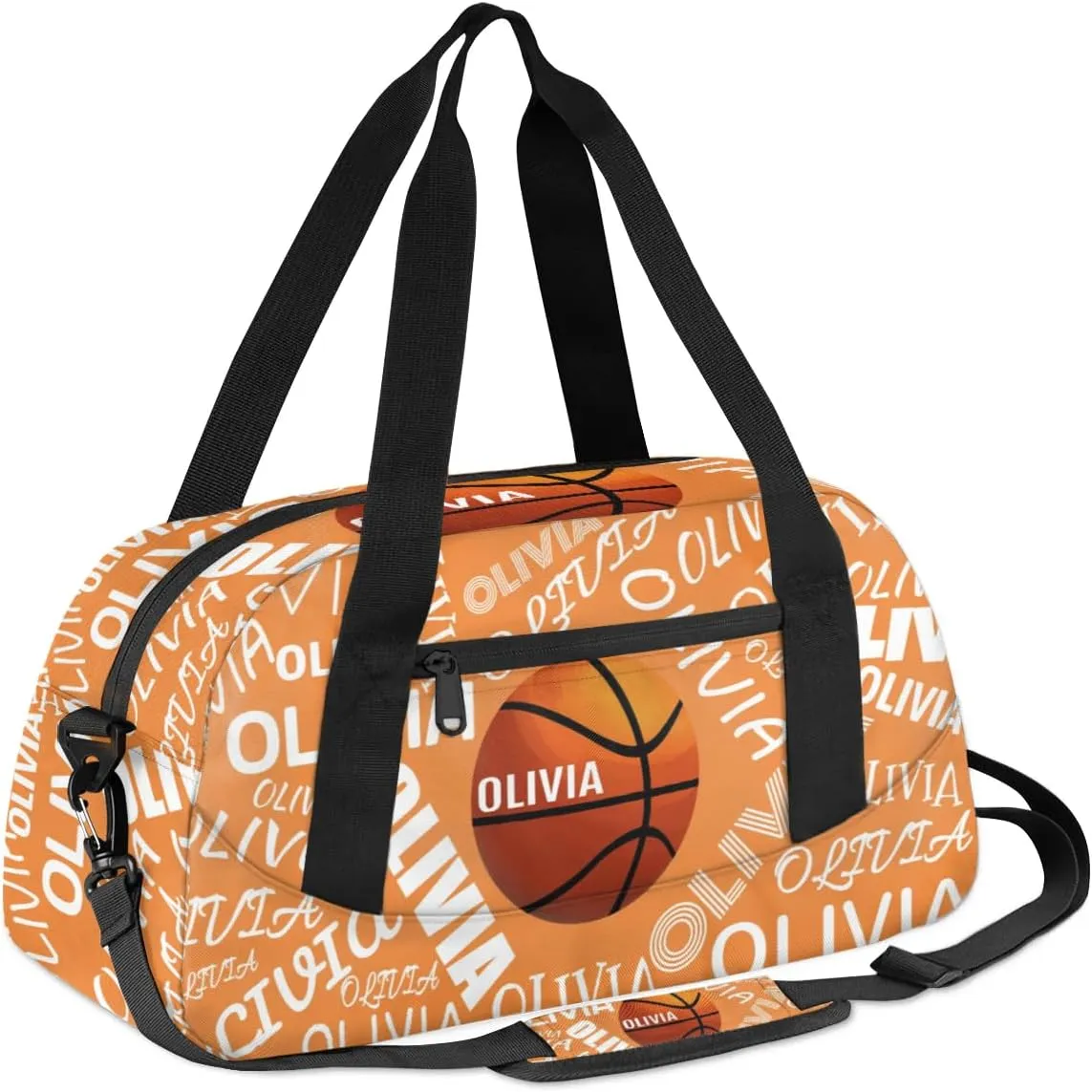 Basketball Custom Sport Gym Bag, Personalized Name Overnight Duffel Bag for Boys Girls Weekender Bags Carry On Training Bag, Pale Orange
