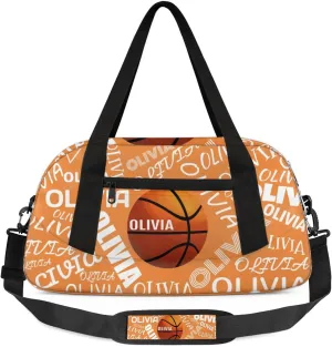 Basketball Custom Sport Gym Bag, Personalized Name Overnight Duffel Bag for Boys Girls Weekender Bags Carry On Training Bag, Pale Orange