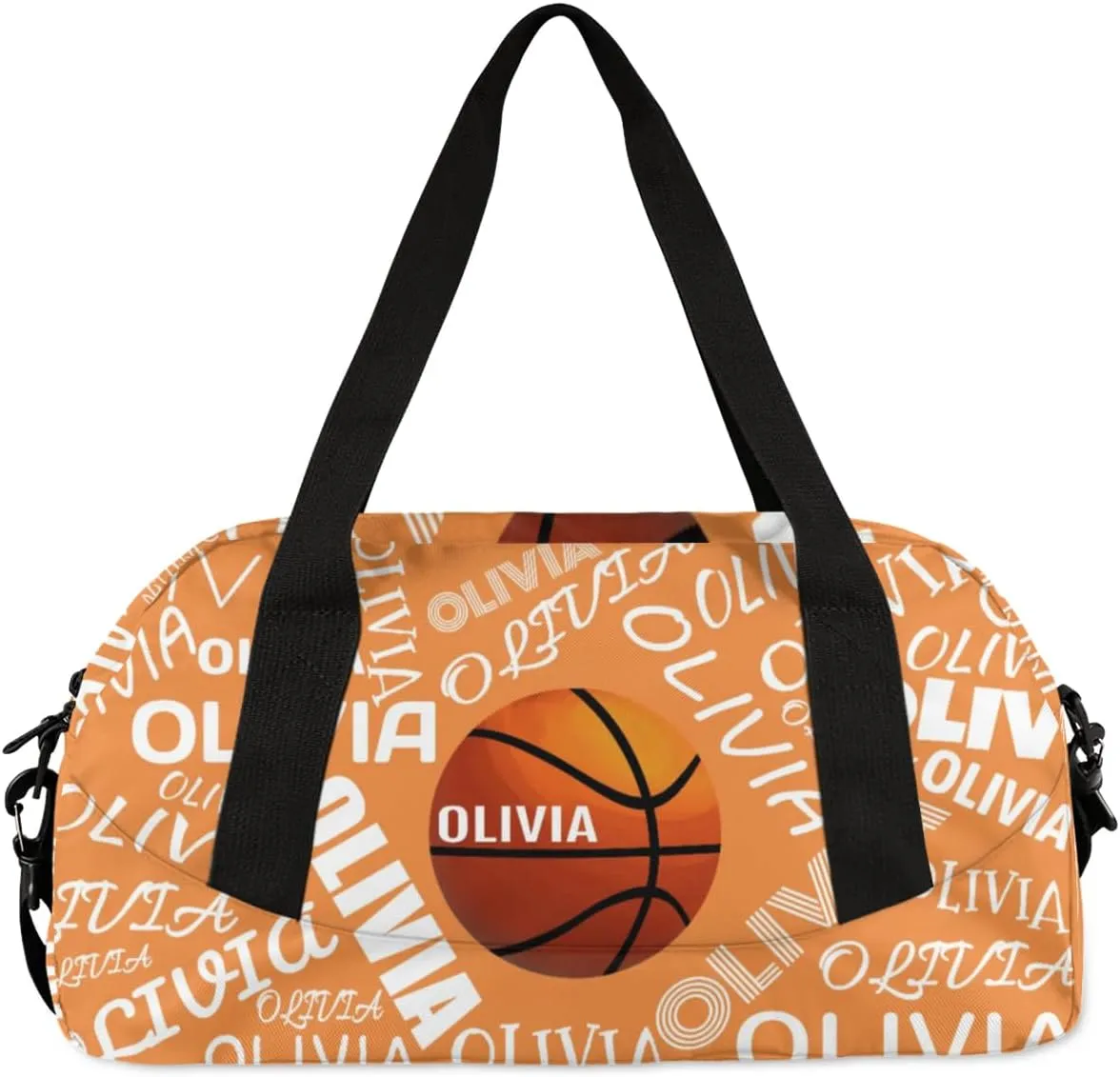 Basketball Custom Sport Gym Bag, Personalized Name Overnight Duffel Bag for Boys Girls Weekender Bags Carry On Training Bag, Pale Orange