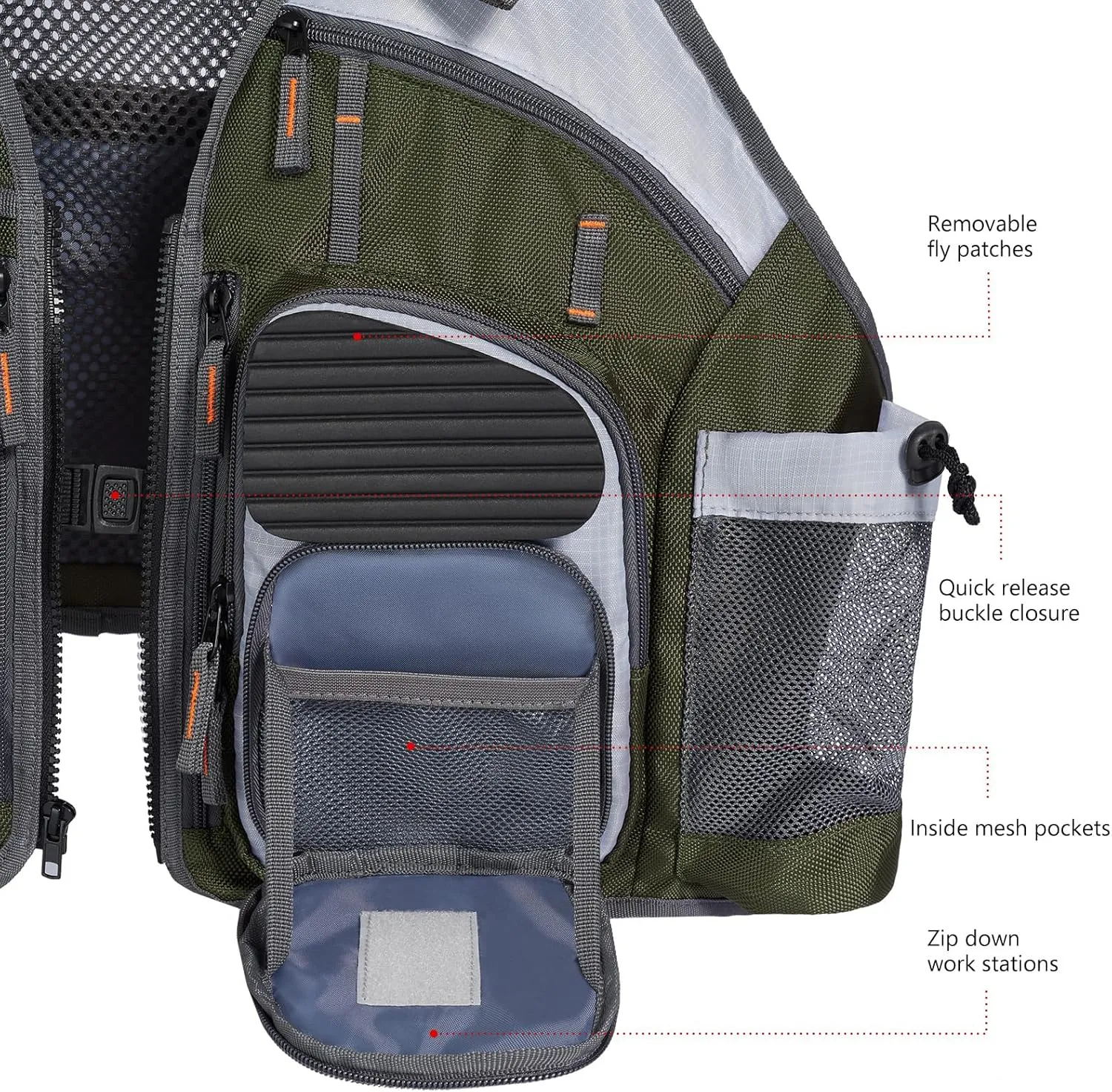 BASSDASH Strap Fishing Vest Adjustable for Men and Women, for Fly Bass Fishing and Outdoor Activities