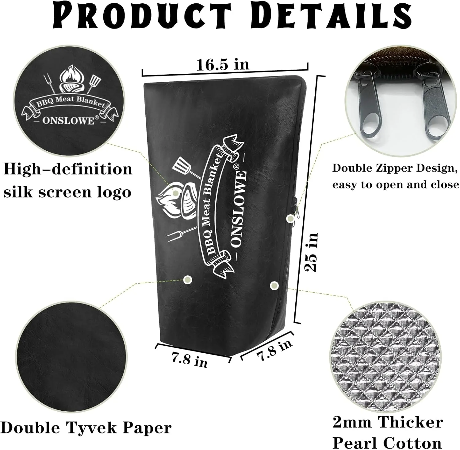 BBQ Blanket for Resting Meat, Reusable Insulated Meat Resting Bag, Smoker Meat Resting Blanket with Wide Mouth for Large Brisket/Pork Shoulders/Turkeys, BBQ Gifts for Men Dad Husband(25 in)