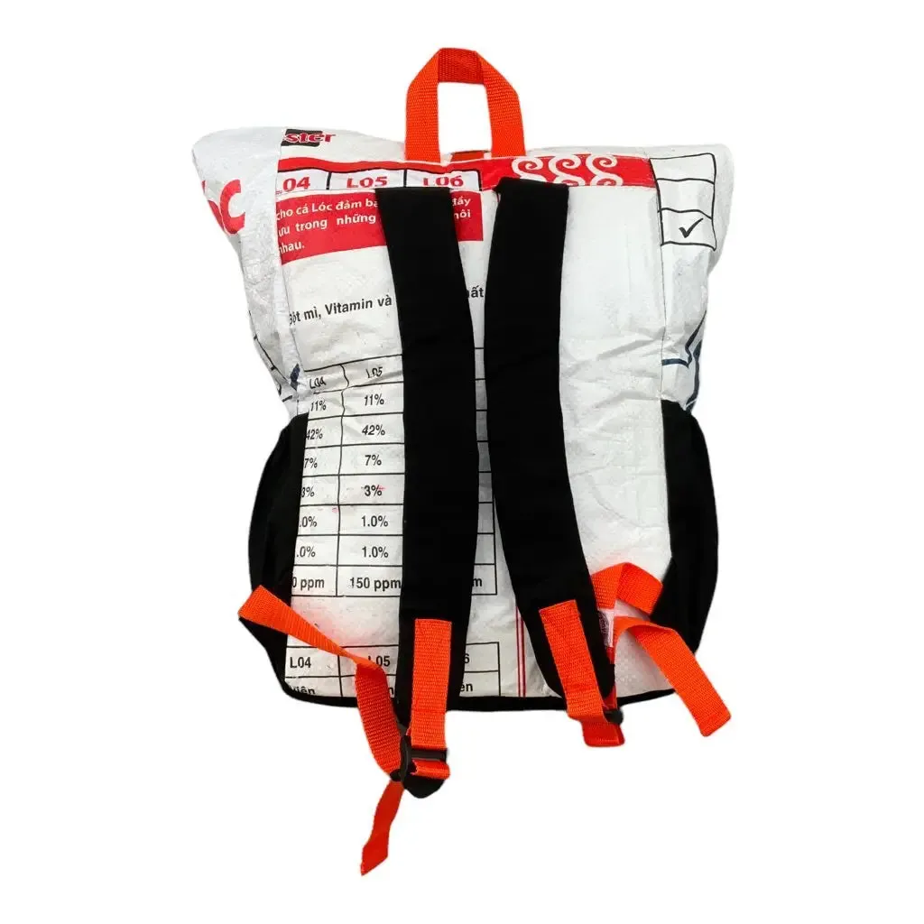 BEadbags Germany Upcycled Classic Adventure Ri100 Rucksack Backpack - White Red Fish