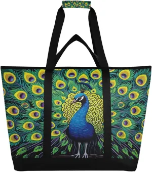 Beautiful Peacock Reusable Insulated Lunchbox Cooler Bag, Leakproof Kitchen Grocery Bag Collapsible Portable Cooler Tote Bag for Picnic, Camping, Office, Travel