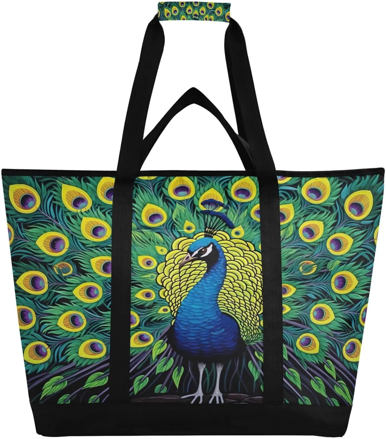 Beautiful Peacock Reusable Insulated Lunchbox Cooler Bag, Leakproof Kitchen Grocery Bag Collapsible Portable Cooler Tote Bag for Picnic, Camping, Office, Travel