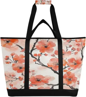Beautiful Plum Blossoms Reusable Insulated Lunchbox Cooler Bag, Leakproof Kitchen Grocery Bag Collapsible Portable Cooler Tote Bag for Picnic, Camping, Office, Travel