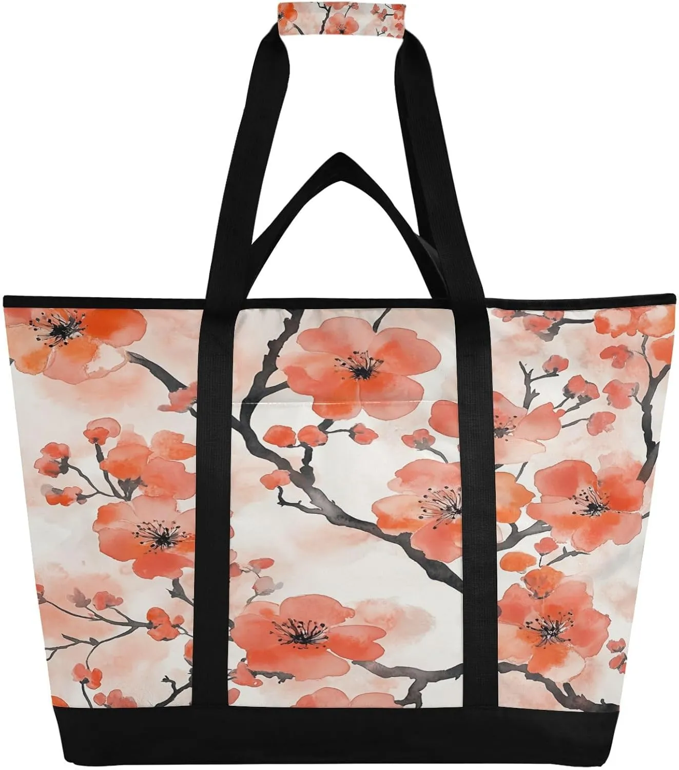 Beautiful Plum Blossoms Reusable Insulated Lunchbox Cooler Bag, Leakproof Kitchen Grocery Bag Collapsible Portable Cooler Tote Bag for Picnic, Camping, Office, Travel