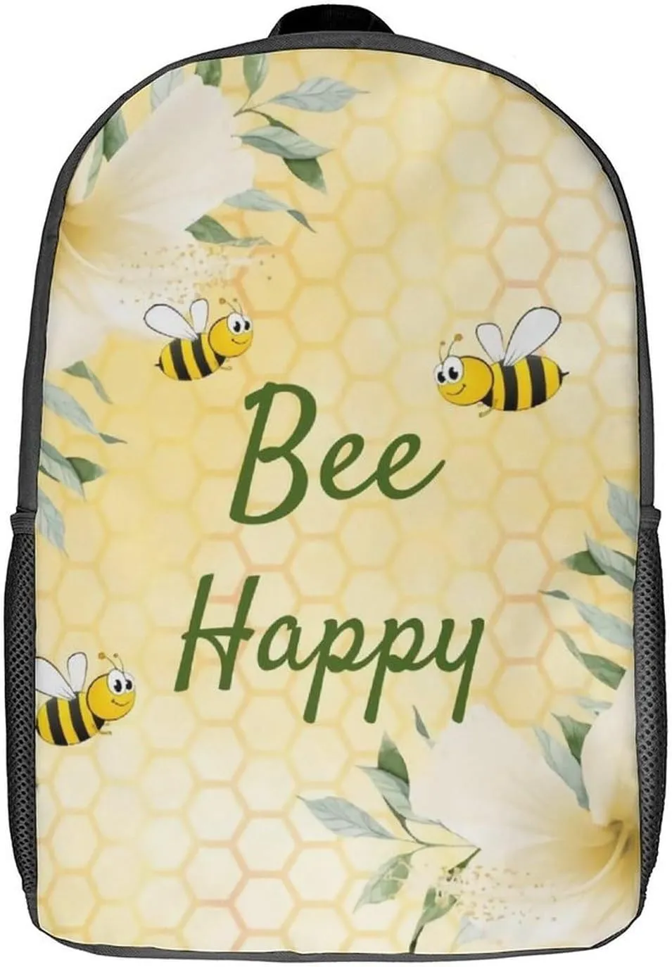 Bee Happy Bumble Bees Yellow Honeycomb Backpack Lightweight Waterproof Backpacks Laptop Backpack for Unisex Casual Travel Daypacks Large Capacity