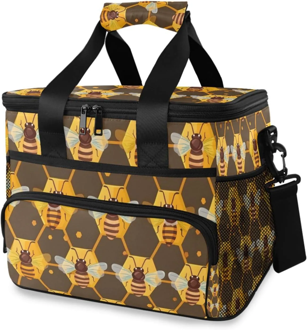 Bee Honey Yellow Cooler Bag Insulated Cooler Soft Sided Cooler 24 Can Portable Picnic Bag Large Leakproof Lunch Bag Box for Beach Grocery Camping Travel Car Men Women