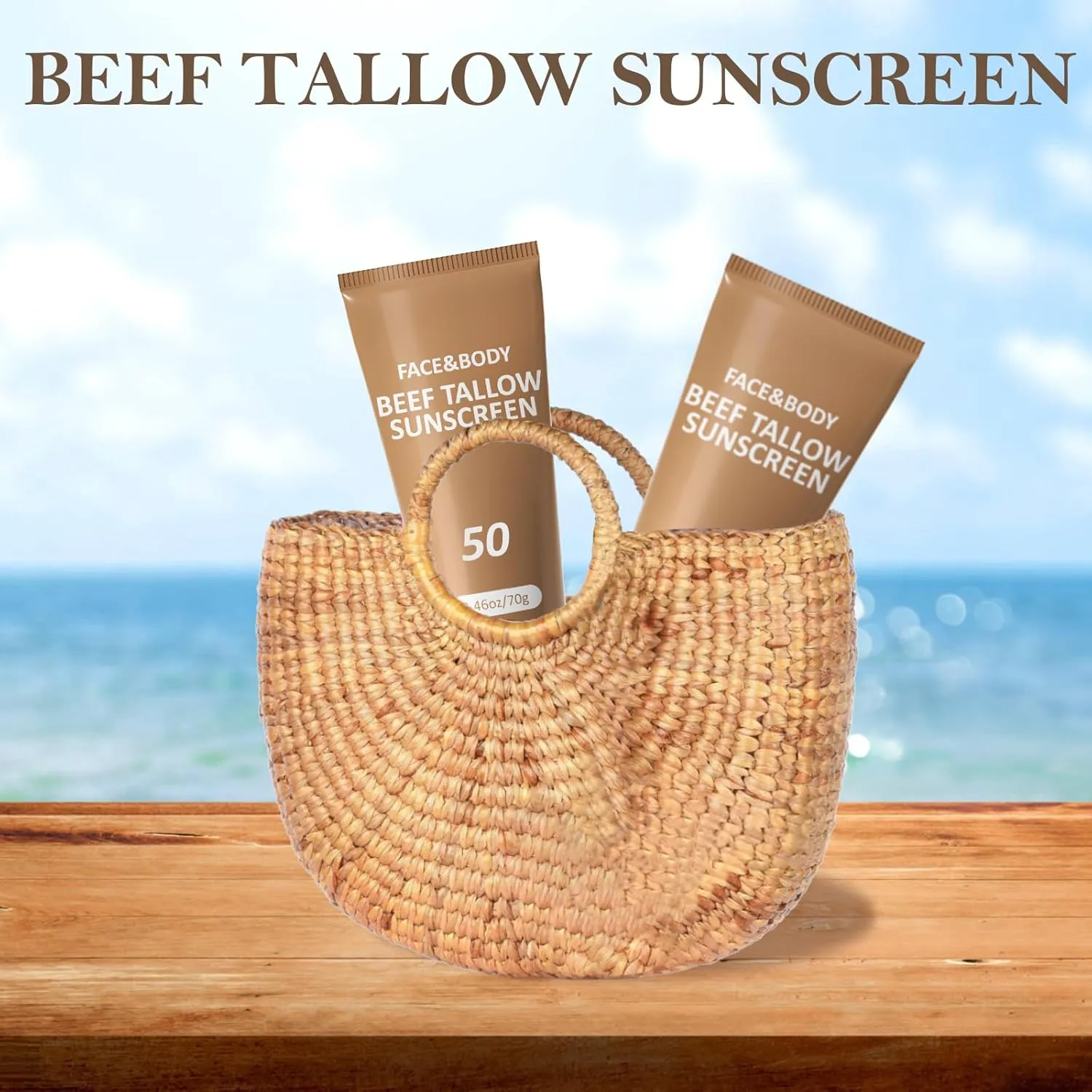 Beef Tallow Sunscreen, Sunscreen for Face, Natural Reef Safe Sunblock for Face Body, Non Greasy Clean Travel Sun Screen Sunblock for Sunmmer Outdoor Travel, 4 Packs