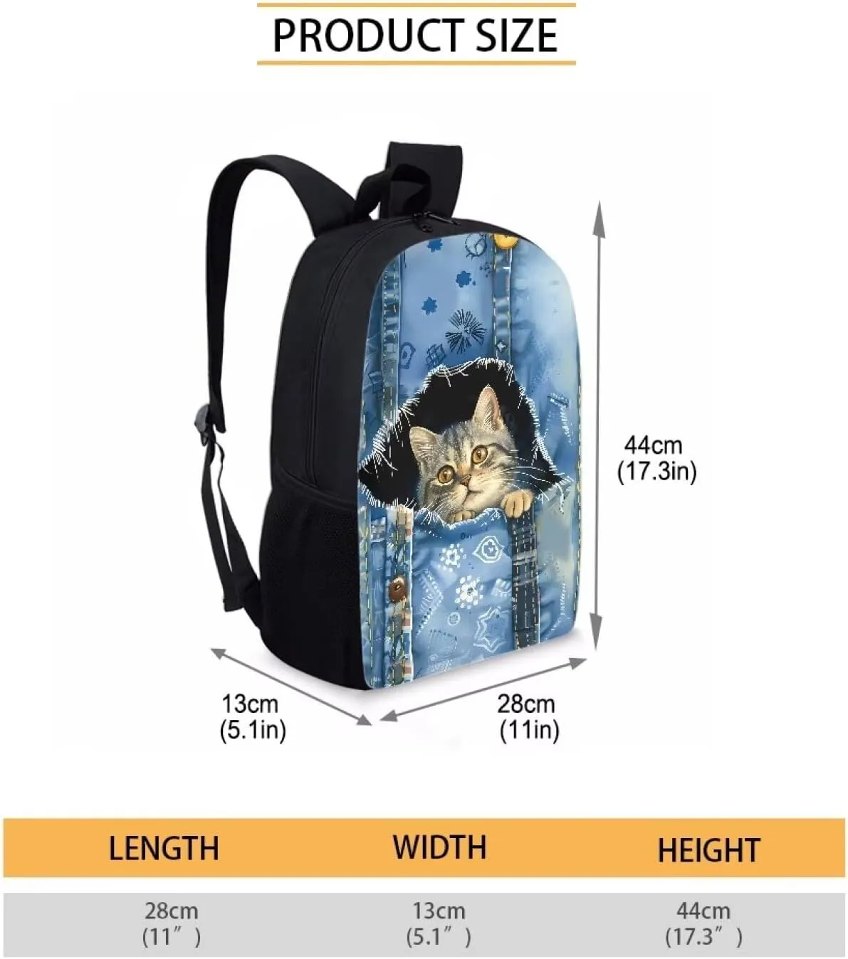 Belidome Cute Cat Backpack for Boys Girls Bookbag with Side Pockets, Back to School Supplies, Large Capacity