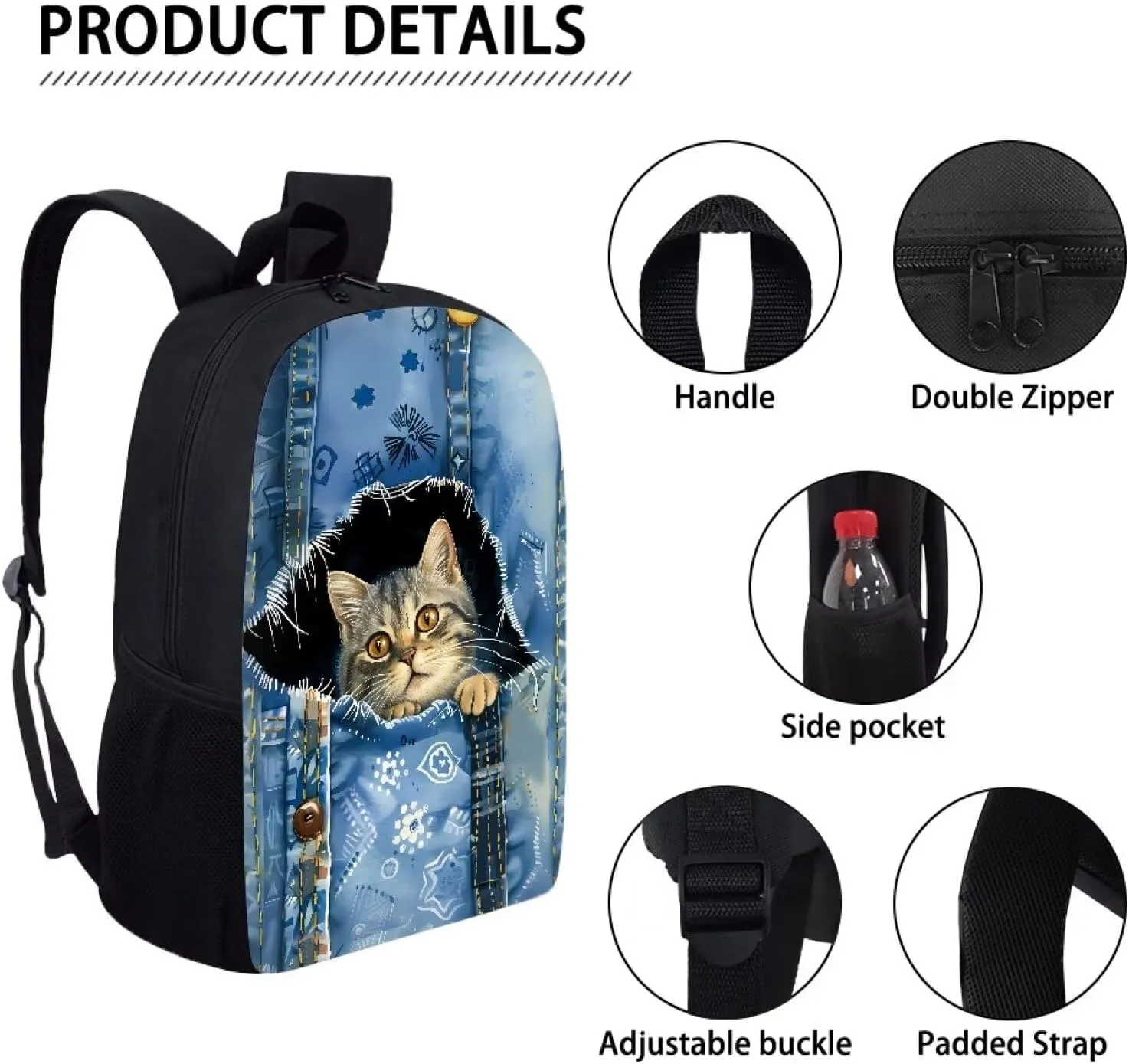 Belidome Cute Cat Backpack for Boys Girls Bookbag with Side Pockets, Back to School Supplies, Large Capacity