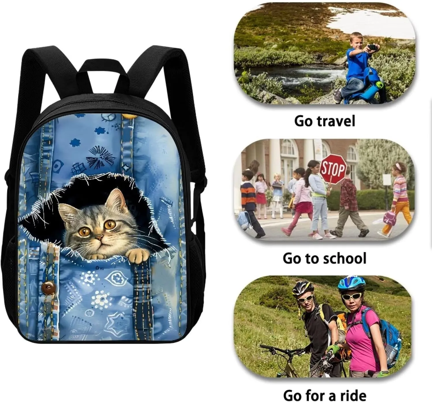 Belidome Cute Cat Backpack for Boys Girls Bookbag with Side Pockets, Back to School Supplies, Large Capacity