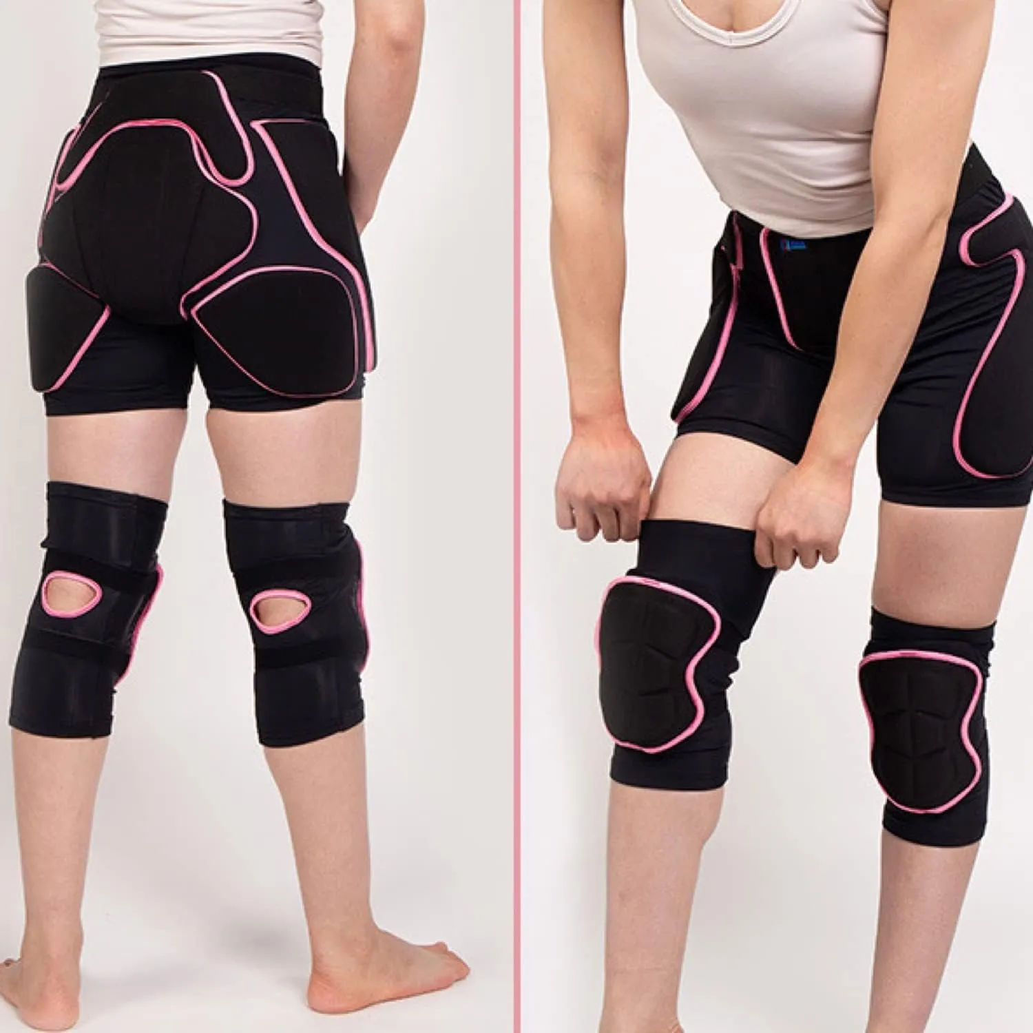 BelugaDesign Padded Shorts Knee Set | Women Winter Sports Ski Snowboard 3D Impact Pad | Adjustable Breathable Protective Gear Butt Hip Knee Brace