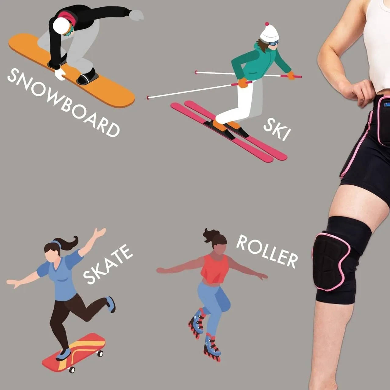 BelugaDesign Padded Shorts Knee Set | Women Winter Sports Ski Snowboard 3D Impact Pad | Adjustable Breathable Protective Gear Butt Hip Knee Brace