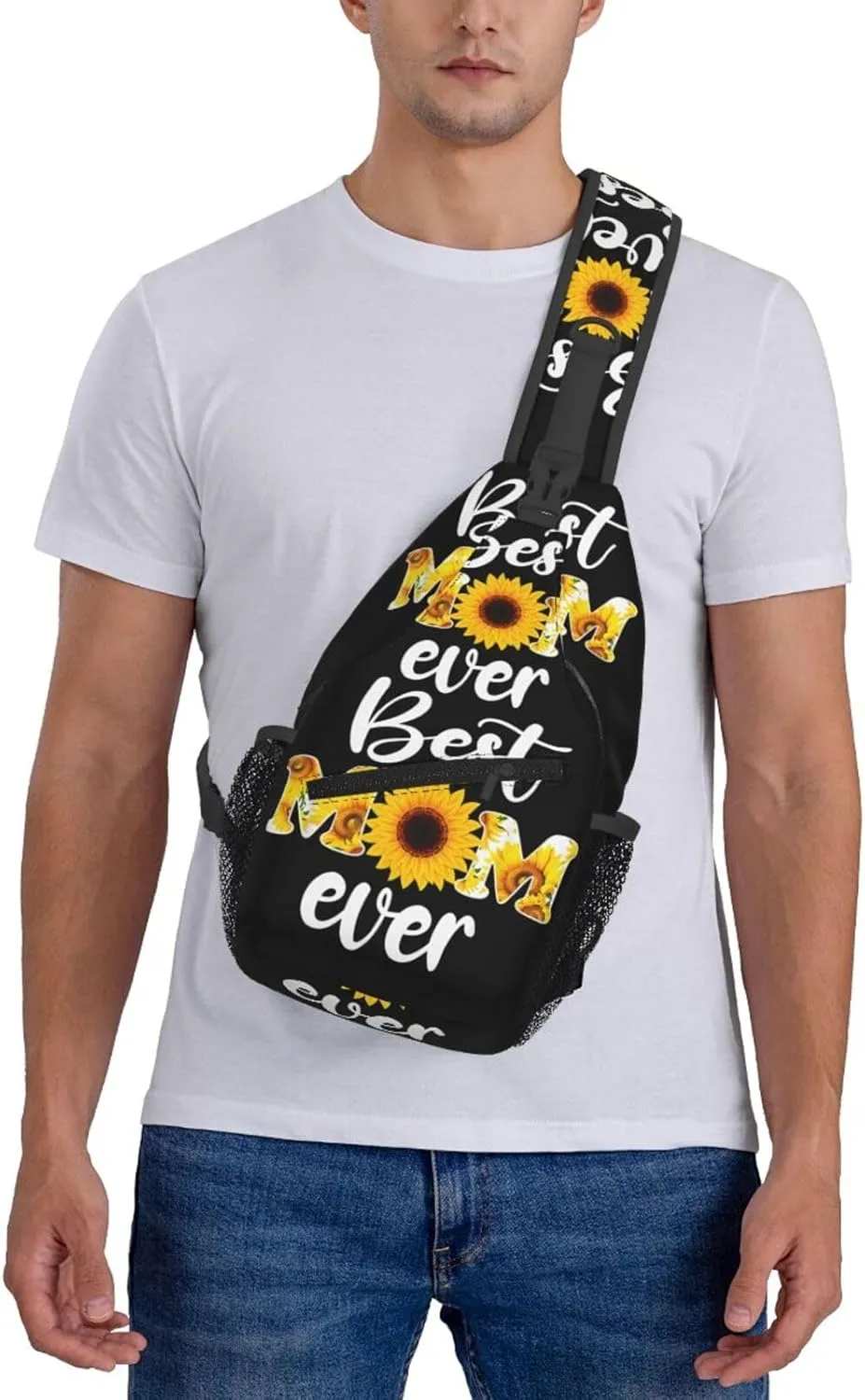 Best Mom Ever Sunflower Mama Mother's Day Crossbody Bag Cross Chest Bag Adjustable Sling Backpack Sports Gym Shoulder Bags Travel Cycling Daypack Diagonally Casual Rucksack