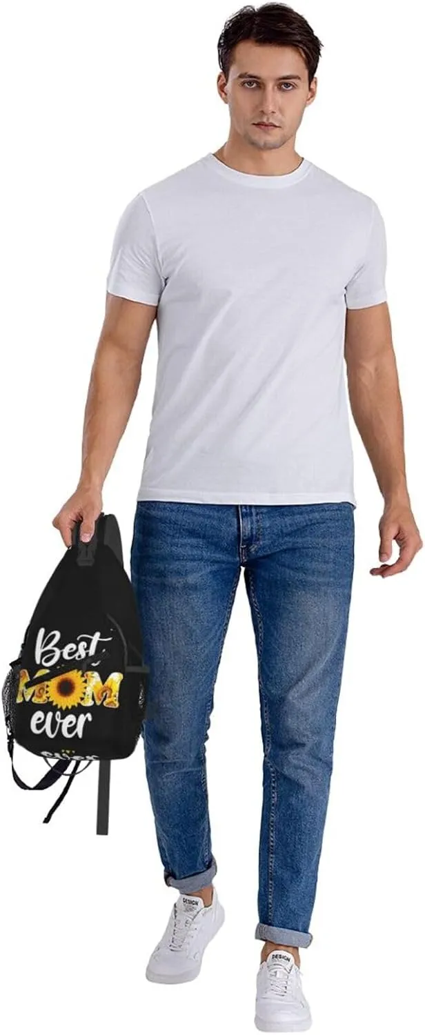 Best Mom Ever Sunflower Mama Mother's Day Crossbody Bag Cross Chest Bag Adjustable Sling Backpack Sports Gym Shoulder Bags Travel Cycling Daypack Diagonally Casual Rucksack