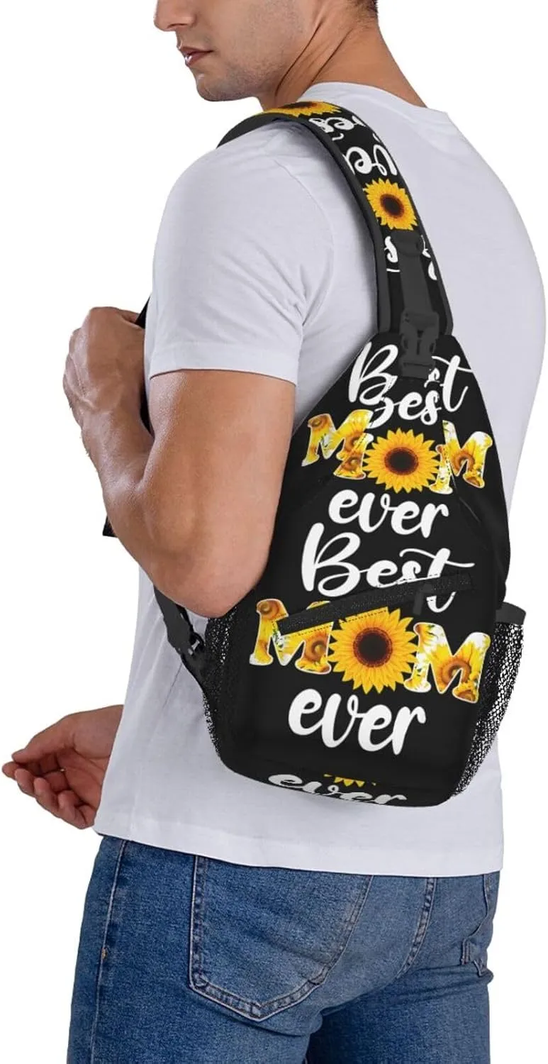 Best Mom Ever Sunflower Mama Mother's Day Crossbody Bag Cross Chest Bag Adjustable Sling Backpack Sports Gym Shoulder Bags Travel Cycling Daypack Diagonally Casual Rucksack