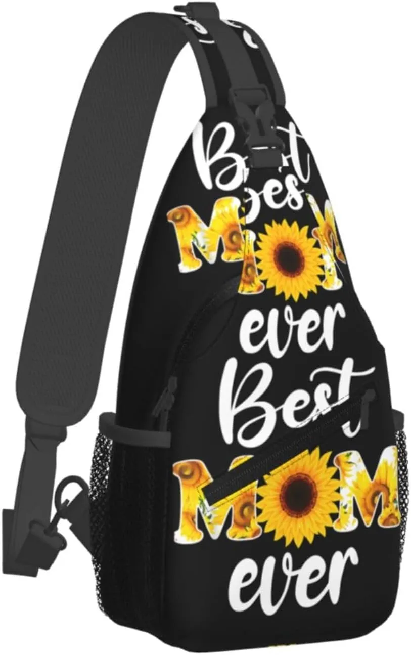 Best Mom Ever Sunflower Mama Mother's Day Crossbody Bag Cross Chest Bag Adjustable Sling Backpack Sports Gym Shoulder Bags Travel Cycling Daypack Diagonally Casual Rucksack