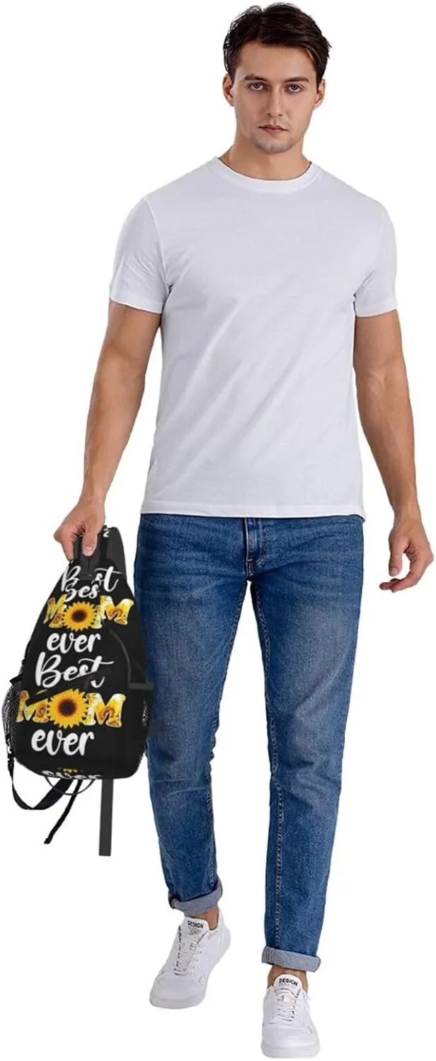 Best Mom Ever Sunflower Mama Mother's Day Crossbody Bag Cross Chest Bag Adjustable Sling Backpack Sports Gym Shoulder Bags Travel Cycling Daypack Diagonally Casual Rucksack