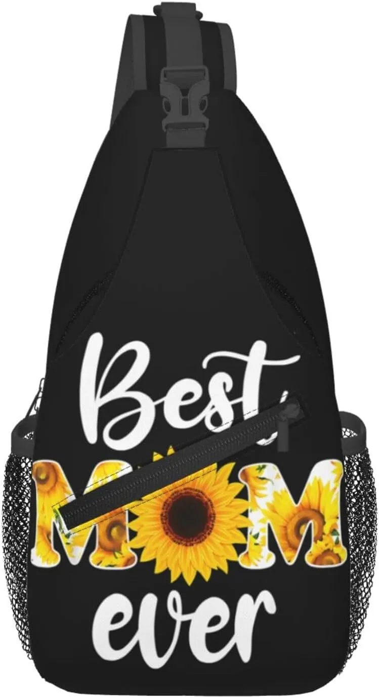 Best Mom Ever Sunflower Mama Mother's Day Crossbody Bag Cross Chest Bag Adjustable Sling Backpack Sports Gym Shoulder Bags Travel Cycling Daypack Diagonally Casual Rucksack