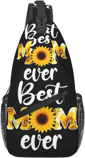 Best Mom Ever Sunflower Mama Mother's Day Crossbody Bag Cross Chest Bag Adjustable Sling Backpack Sports Gym Shoulder Bags Travel Cycling Daypack Diagonally Casual Rucksack