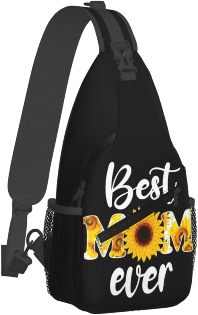 Best Mom Ever Sunflower Mama Mother's Day Crossbody Bag Cross Chest Bag Adjustable Sling Backpack Sports Gym Shoulder Bags Travel Cycling Daypack Diagonally Casual Rucksack