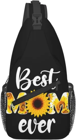 Best Mom Ever Sunflower Mama Mother's Day Crossbody Bag Cross Chest Bag Adjustable Sling Backpack Sports Gym Shoulder Bags Travel Cycling Daypack Diagonally Casual Rucksack
