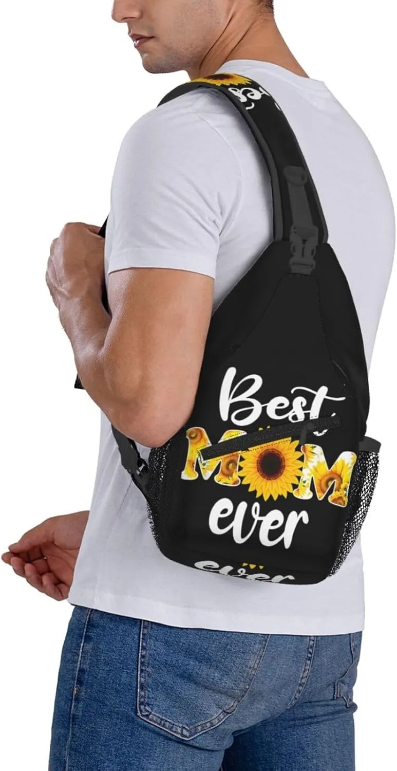Best Mom Ever Sunflower Mama Mother's Day Crossbody Bag Cross Chest Bag Adjustable Sling Backpack Sports Gym Shoulder Bags Travel Cycling Daypack Diagonally Casual Rucksack