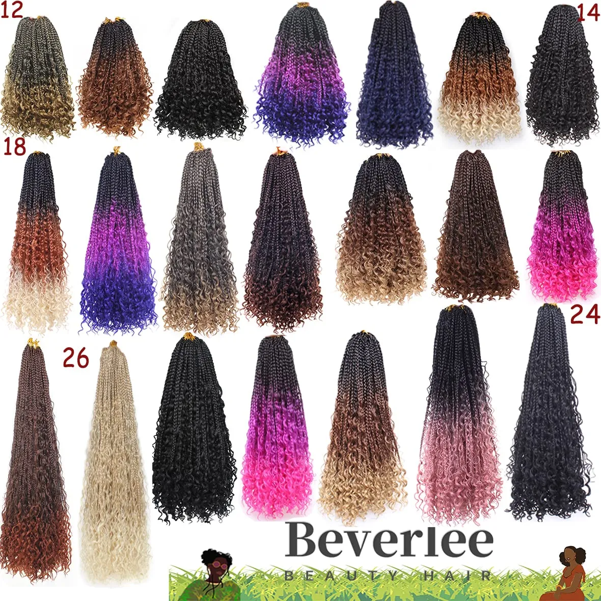 Beverlee 24 Inch Boho Box Braids 8 Packs Goddess Box Braids Crochet Hair Bohemian Hippie Braids Braiding Hair Box Braids with Curly Ends Messy Pre-looped Synthetic Crochet Hair for Black Women 53#
