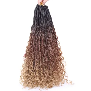 Beverlee 24 Inch Boho Box Braids 8 Packs Goddess Box Braids Crochet Hair Bohemian Hippie Braids Braiding Hair Box Braids with Curly Ends Messy Pre-looped Synthetic Crochet Hair for Black Women 53#
