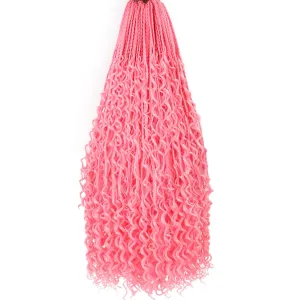 Beverlee 24 Inch Boho Box Braids 8 Packs Goddess Box Braids Crochet Hair Bohemian Hippie Braids Braiding Hair Box Braids with Curly Ends Messy Pre-looped Synthetic Crochet Hair for Women Pink#