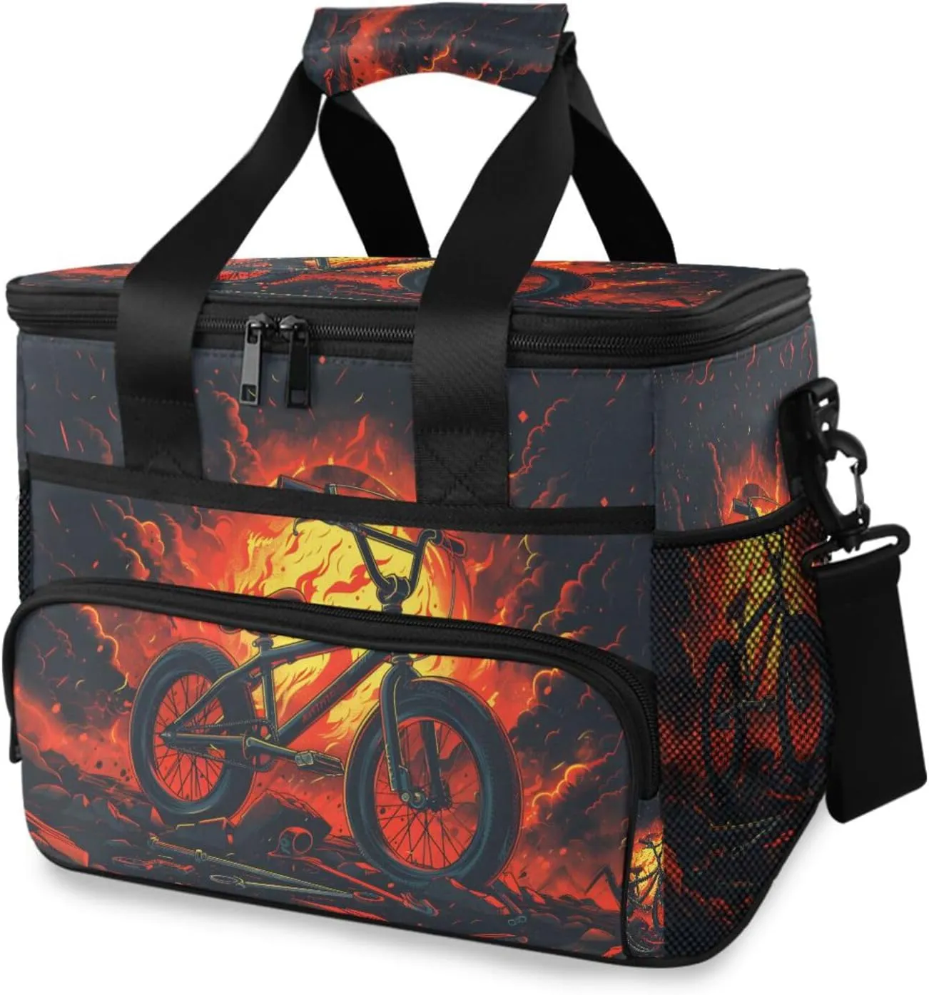 Bicycle Grunge Style Doodle Cooler Bag Insulated Cooler Soft Sided Cooler 24 Can Portable Picnic Bag Large Leakproof Lunch Bag Box for Beach Grocery Camping Travel Car Men Women