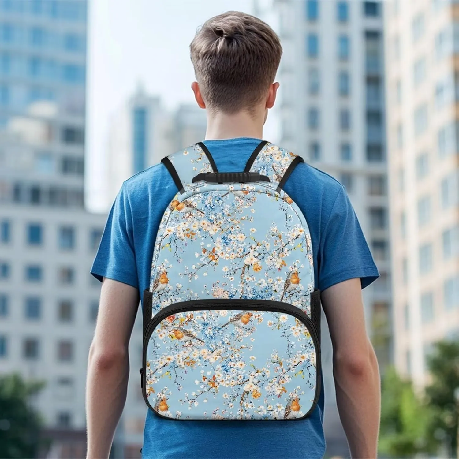 Bird Print Bag for Men Women Floral Travel Backpack Multi Compartment Back Packs School 17 Inch Bagpack Laptop Supplies for College Daily Use