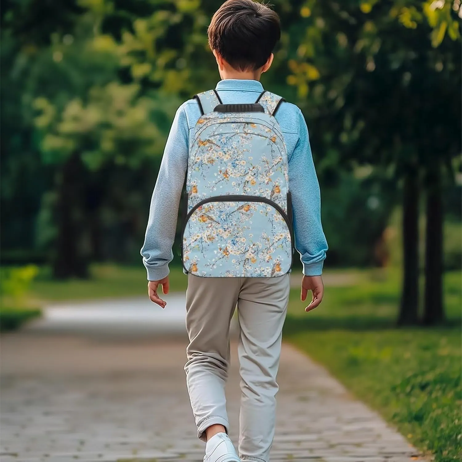 Bird Print Bag for Men Women Floral Travel Backpack Multi Compartment Back Packs School 17 Inch Bagpack Laptop Supplies for College Daily Use