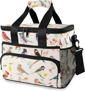 Birds Tropical Retro Cooler Bag Insulated Cooler Soft Sided Cooler 24 Can Portable Picnic Bag Large Leakproof Lunch Bag Box for Beach Grocery Camping Travel Car Men Women