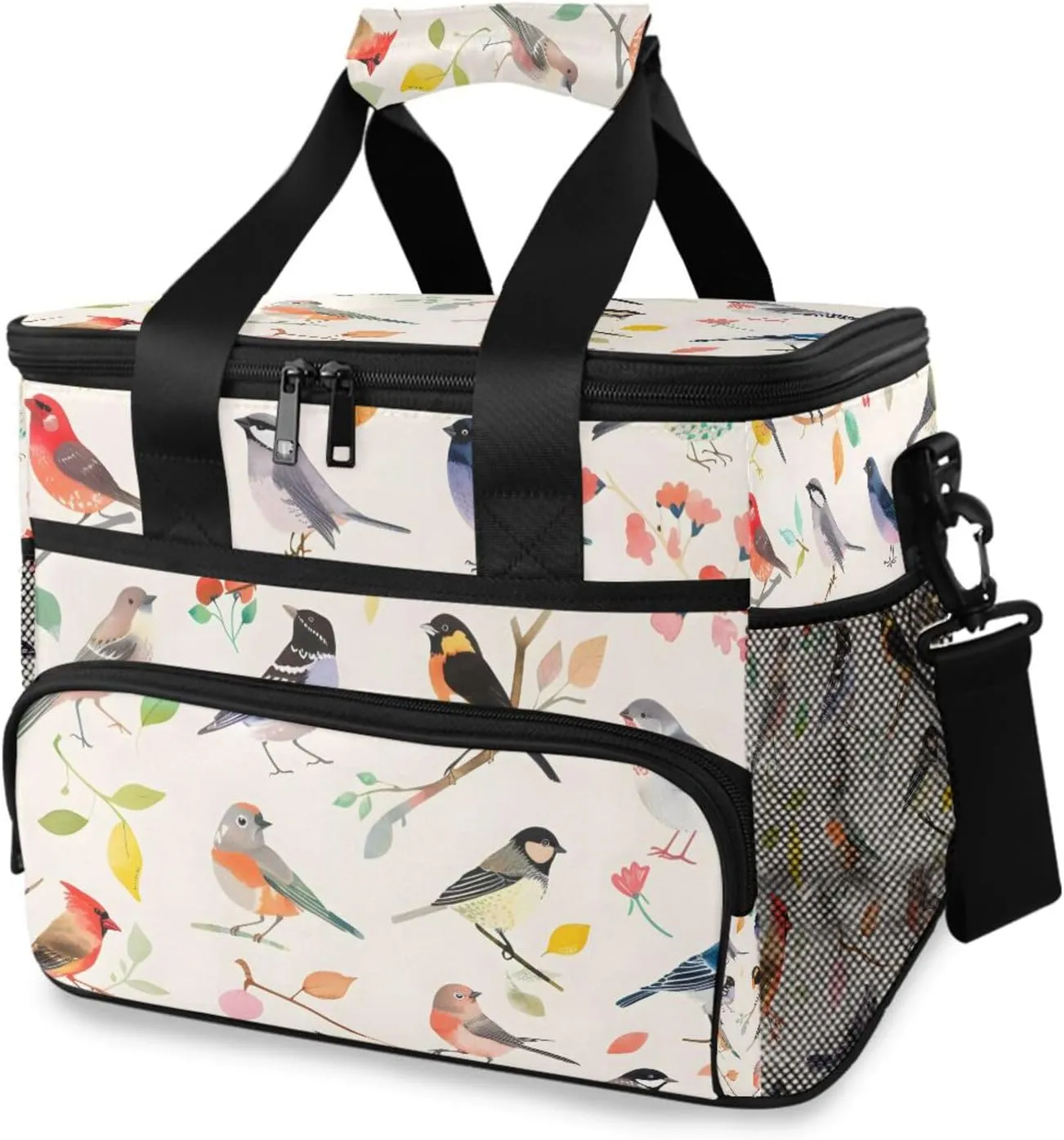 Birds Tropical Retro Cooler Bag Insulated Cooler Soft Sided Cooler 24 Can Portable Picnic Bag Large Leakproof Lunch Bag Box for Beach Grocery Camping Travel Car Men Women