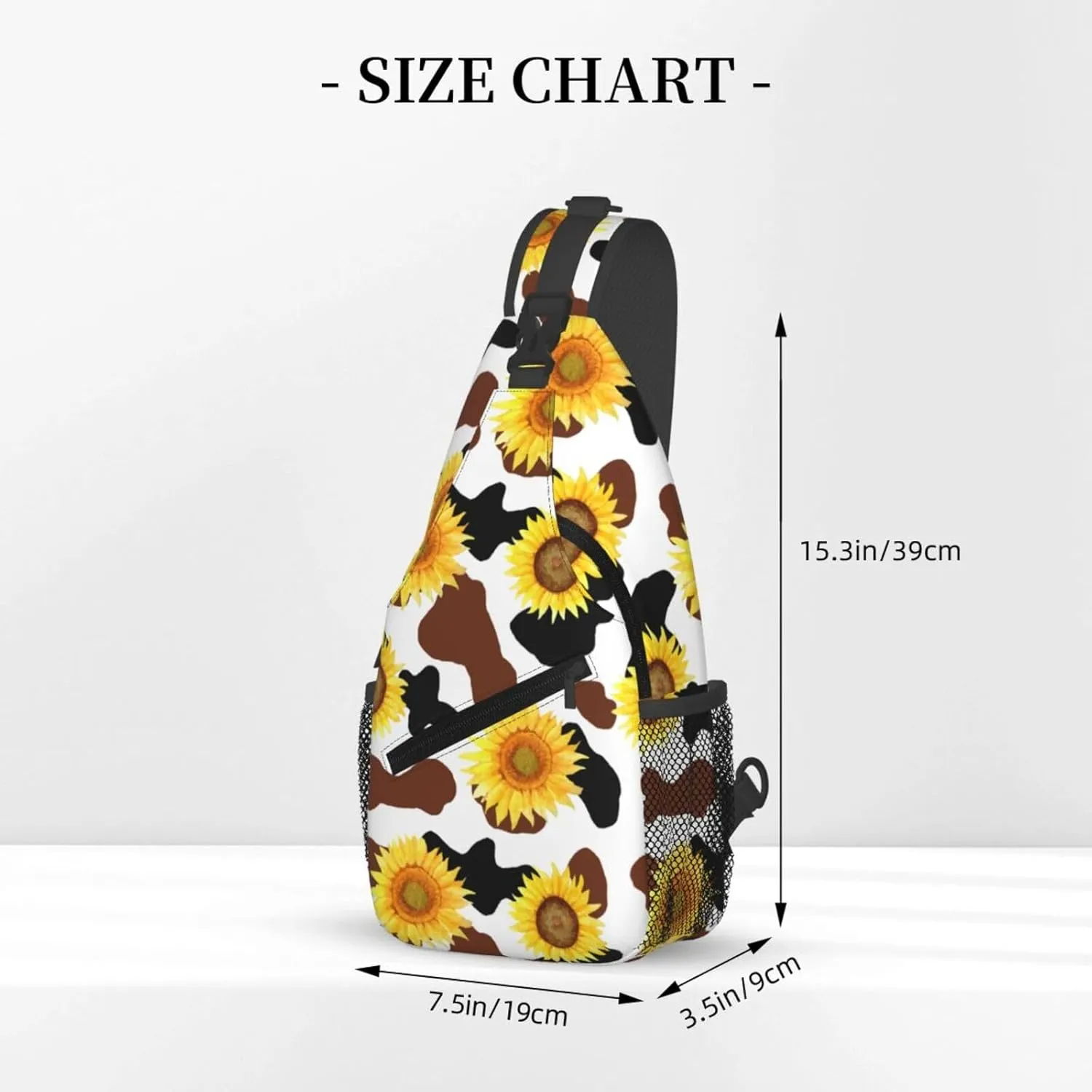 Black Brown Cow Skin Texture Sunflower Cross Chest Bag Diagonally Hiking Crossbody Bag Travel Shoulder Daypack Lightweight Sling Backpack Cycling Daypacks Fitness Chest Backpacks