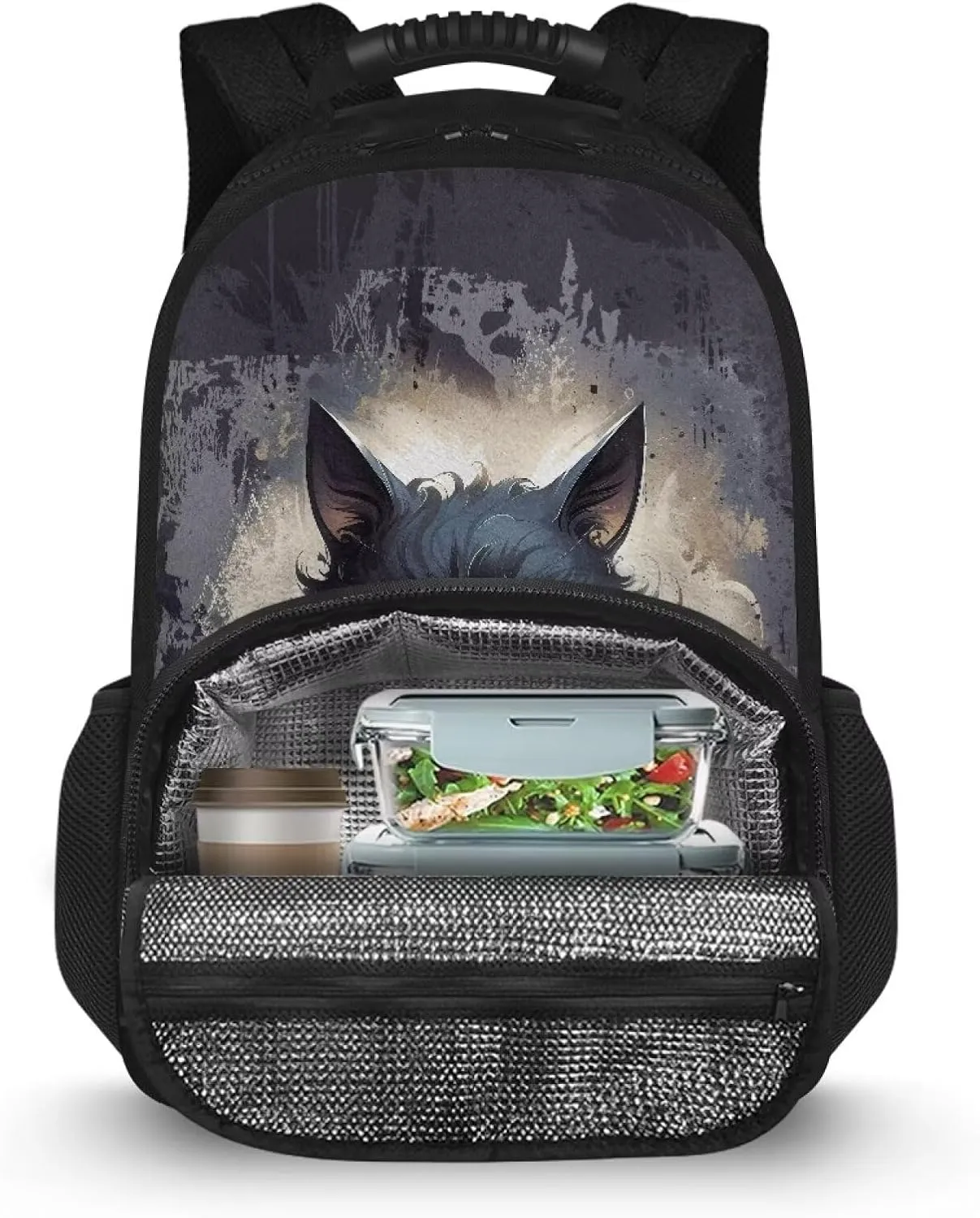 Black Cat Lunch Backpack for Women Insulated Cooler Backpack Lunch Box 17inch Laptop Bag Work Backpack With Cooler Compartment Travel Picnic Bags Cool Gifts for Nurse Teacher College