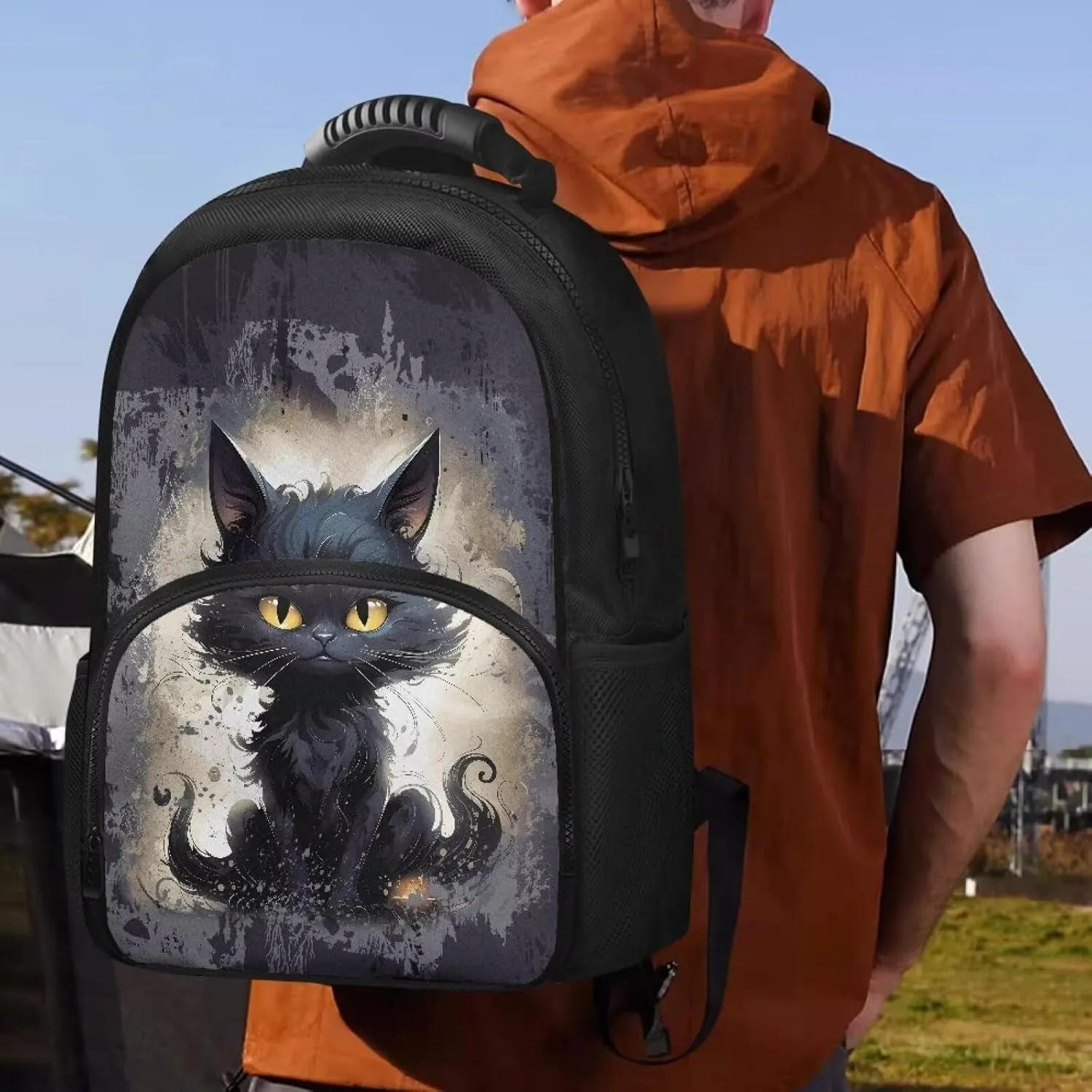 Black Cat Lunch Backpack for Women Insulated Cooler Backpack Lunch Box 17inch Laptop Bag Work Backpack With Cooler Compartment Travel Picnic Bags Cool Gifts for Nurse Teacher College